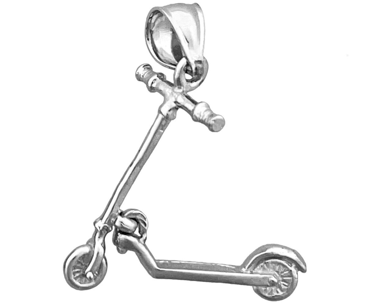 Rhodium Plated 925 Sterling Silver 3D Scooter Moveable Charm
