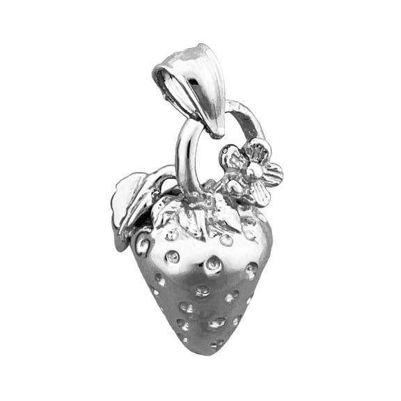 Rhodium Plated 925 Sterling Silver 3D Strawberry Charm