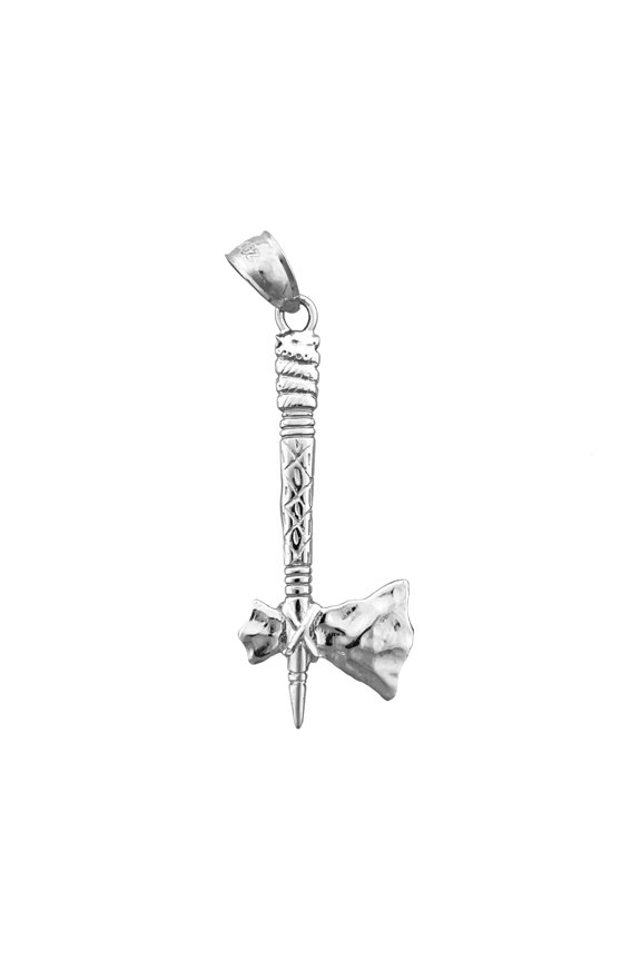 Rhodium Plated 925 Sterling Silver 3D Tomahawk Pendant