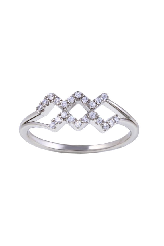 Rhodium Plated 925 Sterling Silver Aquarius Clear CZ Zodiac Sign Ring White Female Size 8