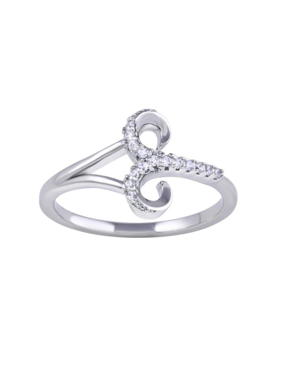 Rhodium Plated 925 Sterling Silver Aries Clear CZ Zodiac Sign Ring White Jewelry Female Size 9