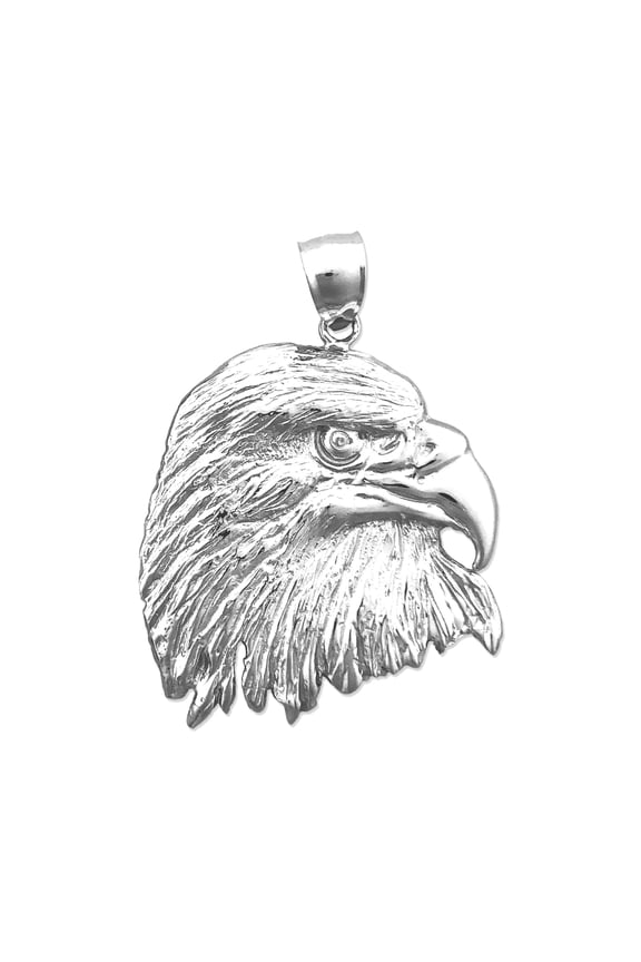 Rhodium Plated 925 Sterling Silver Bald Eagle Head Pendant