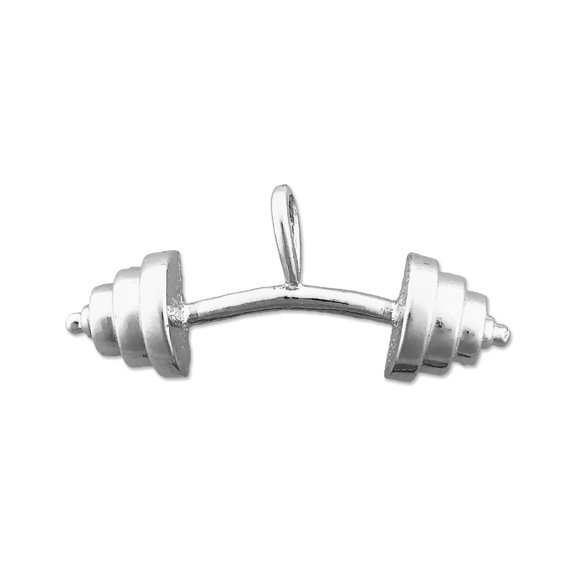 Rhodium Plated 925 Sterling Silver Barbell Pendant