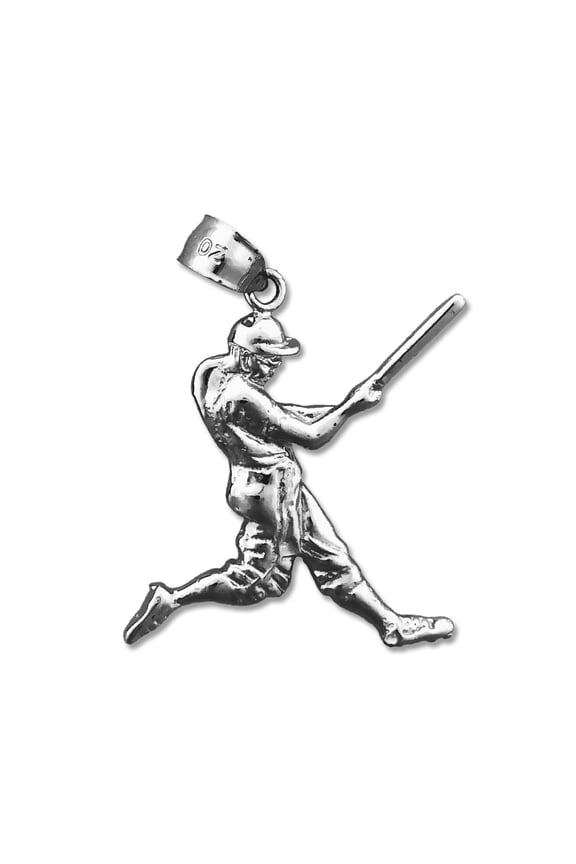 Rhodium Plated 925 Sterling Silver Baseball Batter Swinging Pendant