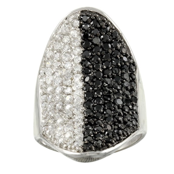 Rhodium Plated 925 Sterling Silver Black and Clear CZ Encrusted Ring Jewelry Female Size 9