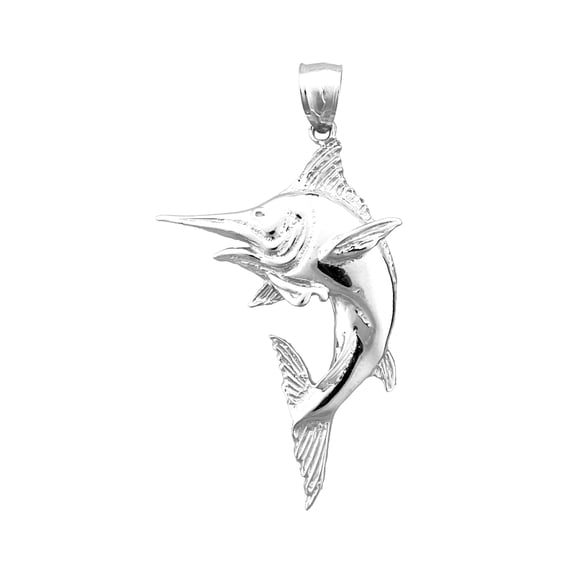 Rhodium Plated 925 Sterling Silver Blue Marlin Pendant