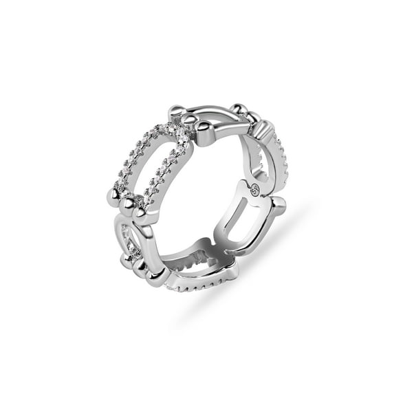 Rhodium Plated 925 Sterling Silver Bow Paperclip Band Clear CZ Ring White Jewelry Female Size 5