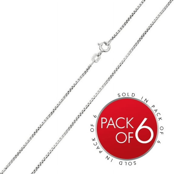 Rhodium Plated 925 Sterling Silver Box Round Diamond-Cut 019 Chain 1mm Pack of 6 24" Jewelry Female