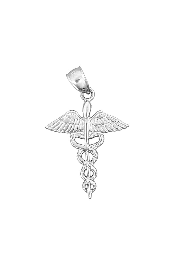 Rhodium Plated 925 Sterling Silver Caduceus Medical Pendant