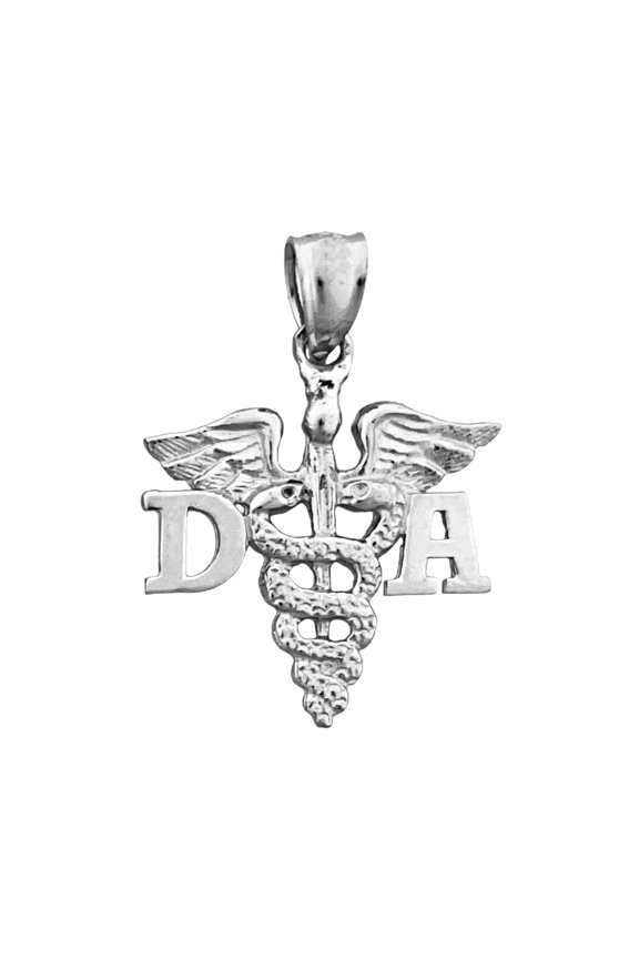 Rhodium Plated 925 Sterling Silver DA Dental Assistant Caduceus Pendant