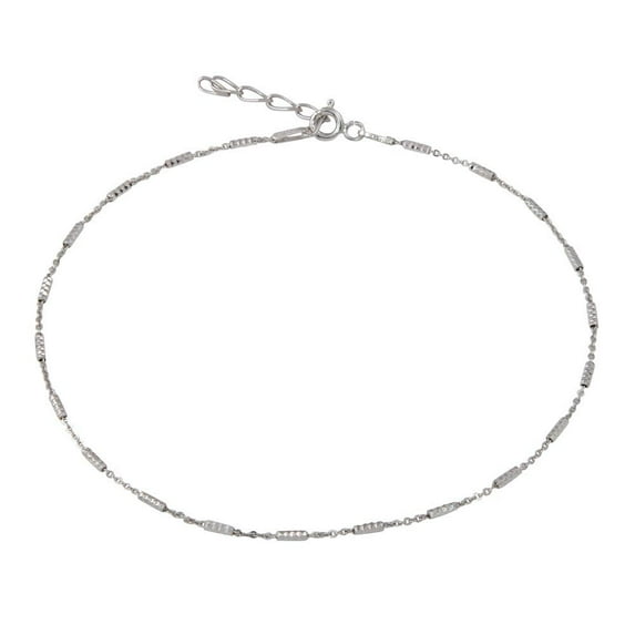 Rhodium Plated 925 Sterling Silver DC Bar 030 Anklet Bracelet 1.4mm 9+1" Jewelry Female Unisex