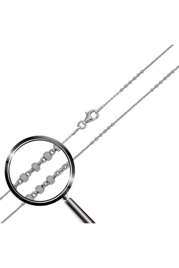 Rhodium Plated 925 Sterling Silver DC Beaded Link Chain 1.5mm Made in Italy 20" Jewelry Female