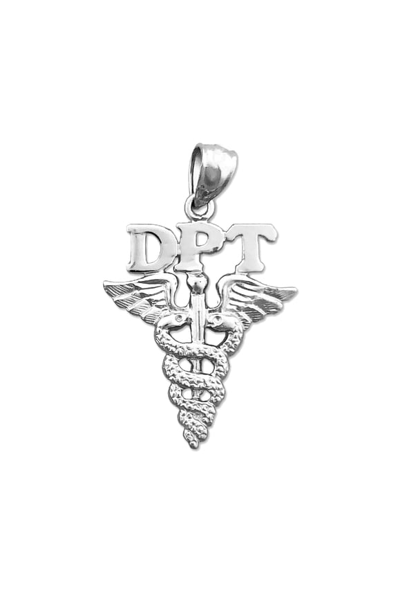Rhodium Plated 925 Sterling Silver DPT Doctor Physical Therapy Caduceus Pendant