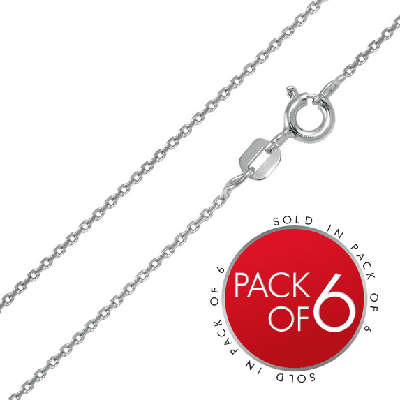 Rhodium Plated 925 Sterling Silver Diamond-Cut Cable Rolo 020 Chains 0.9mm Italy 16" Jewelry Female
