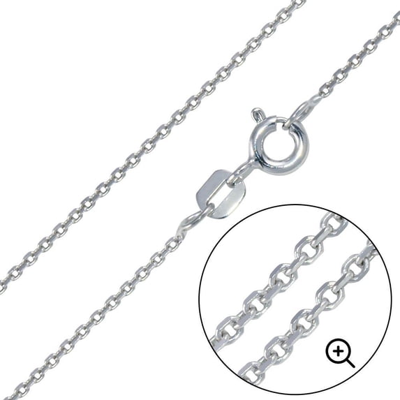 Rhodium Plated 925 Sterling Silver Diamond-Cut Cable Rolo 035 Chains 1mm Italy 18" Jewelry Female