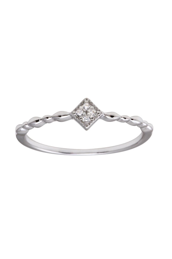 Rhodium Plated 925 Sterling Silver Diamond-Shape Clear CZ Ring Band White Jewelry Female Size 8