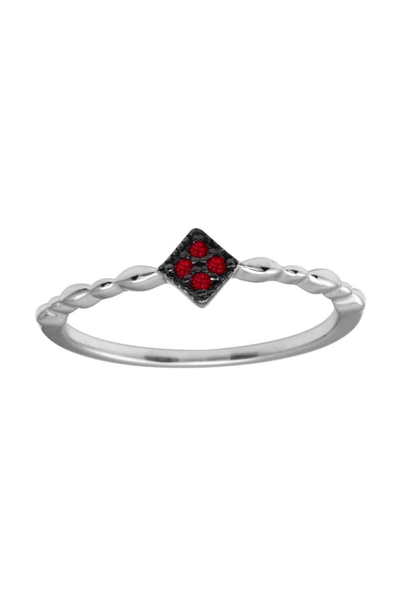 Rhodium Plated 925 Sterling Silver Diamond Shape Red Ring Band Cubic Zirconia Jewelry Female Size 6