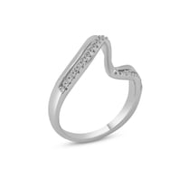 Rhodium Plated 925 Sterling Silver Double Wave Clear CZ Ring Band White Jewelry Female Size 9