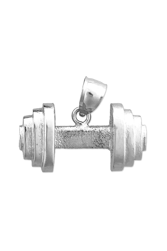 Rhodium Plated 925 Sterling Silver Dumbbell Pendant