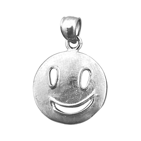 Rhodium Plated 925 Sterling Silver Emoji Smiling Face Charm