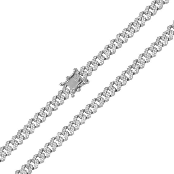 Rhodium Plated 925 Sterling Silver Encrusted Curb Chain 7.2mm 20" Jewelry Female Unisex