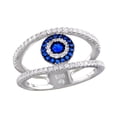 thumbnail image 1 of Rhodium Plated 925 Sterling Silver Evil Eye Ring Clear & Blue Band CZ Jewelry Female Size 6, 1 of 4