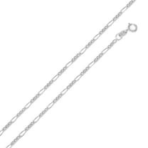 Rhodium Plated 925 Sterling Silver Figaro 050 Chain 1.7mm Made in Italy 16" Jewelry Female Unisex