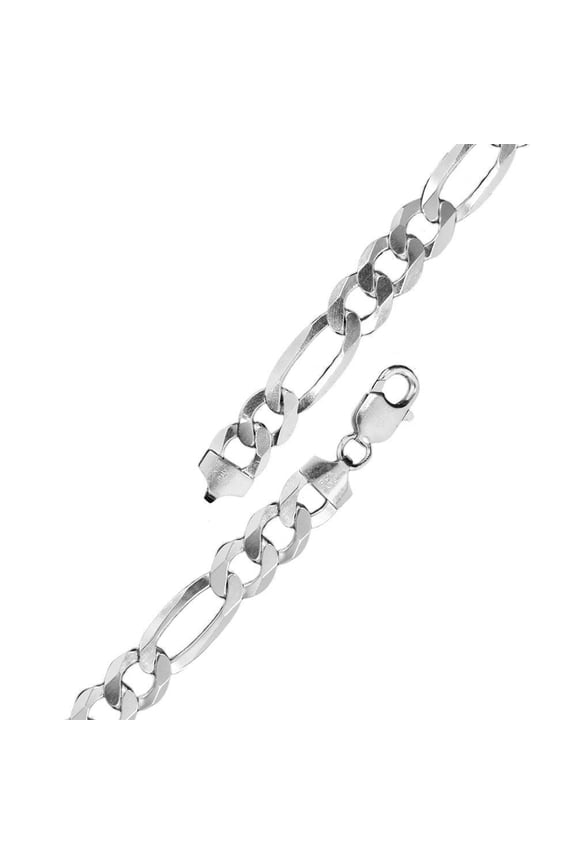 Rhodium Plated 925 Sterling Silver Flat Light Weight Figaro 180 Chain 6.8mm 30" Jewelry Female