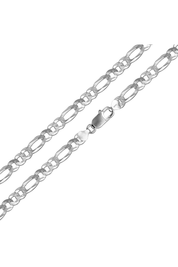 Rhodium Plated 925 Sterling Silver Flat Light Weight Figaro 200 Chain 7.5mm 20" Jewelry Female