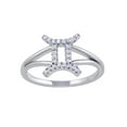 thumbnail image 1 of Rhodium Plated 925 Sterling Silver Gemini Clear CZ Zodiac Sign Ring White Jewelry Female Size 8, 1 of 4