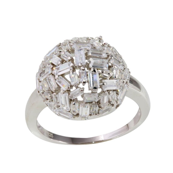 Rhodium Plated 925 Sterling Silver Half Sphere Ring Rectangle Clear CZ White Female Size 6