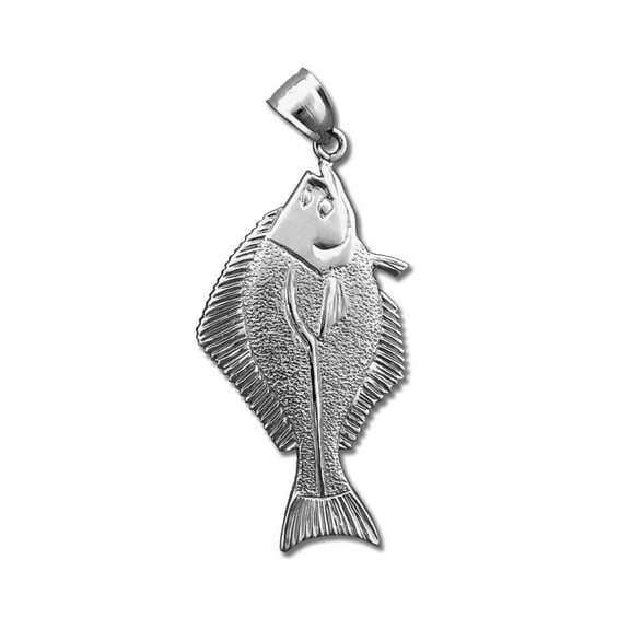 Rhodium Plated 925 Sterling Silver Halibut Pendant