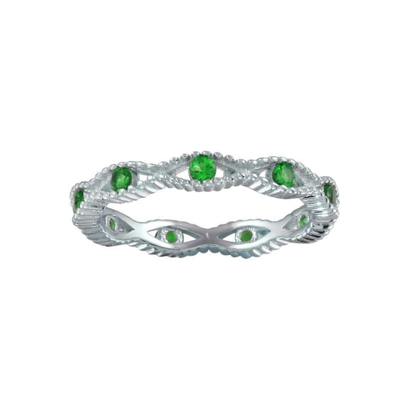Rhodium Plated 925 Sterling Silver Intersecting Waves Green Ring CZ Jewelry Female Size 6