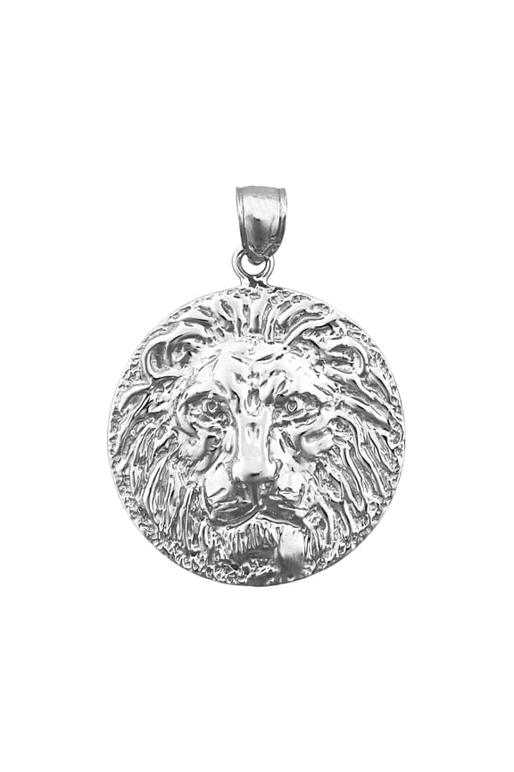 Rhodium Plated 925 Sterling Silver Lion Head Medallion