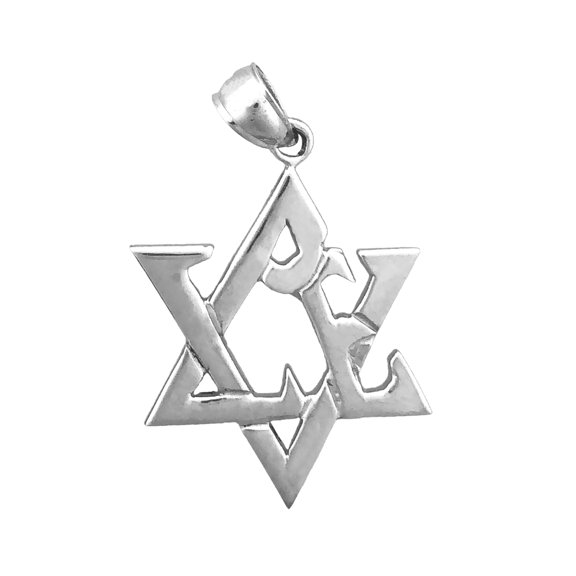 Rhodium Plated 925 Sterling Silver Love Star of David Pendant