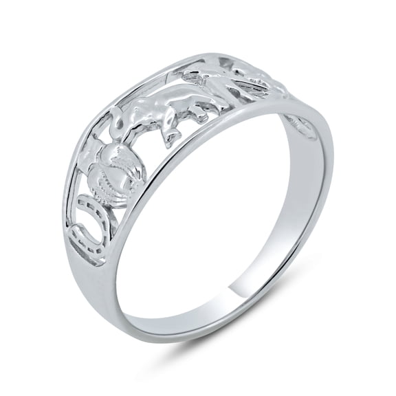Rhodium Plated 925 Sterling Silver Lucky Symbols Ring Band Jewelry Female Male Unisex Size 9