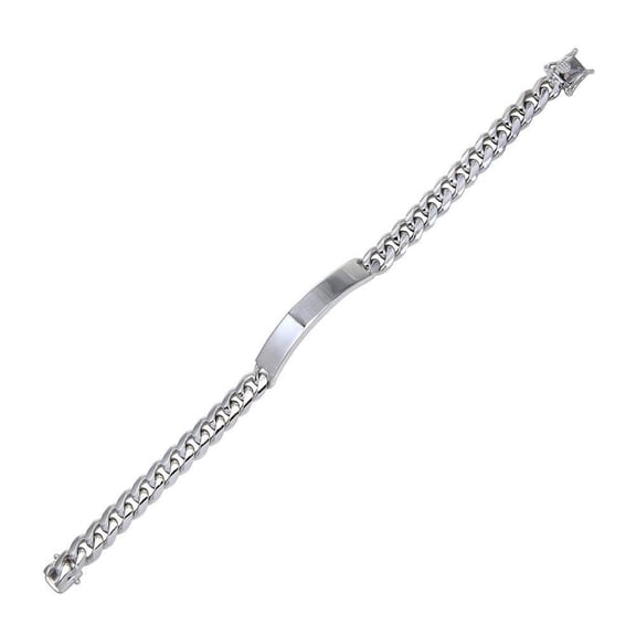 Rhodium Plated 925 Sterling Silver Miami Cuban ID Bracelet 7mm Italy 8" Jewelry Female Unisex