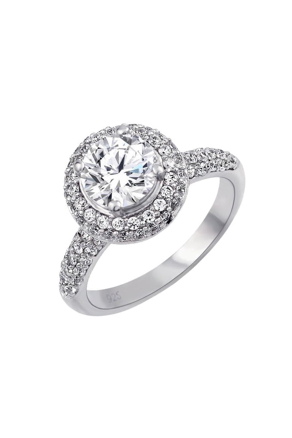 Rhodium Plated 925 Sterling Silver Micro Pave Solitaire Clear CZ Ring White Female Size 5