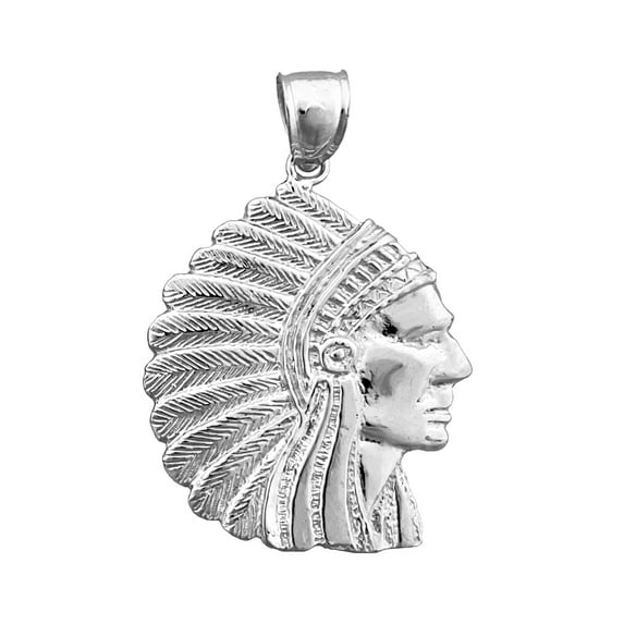 Rhodium Plated 925 Sterling Silver Native Headdress War Bonnet Pendant