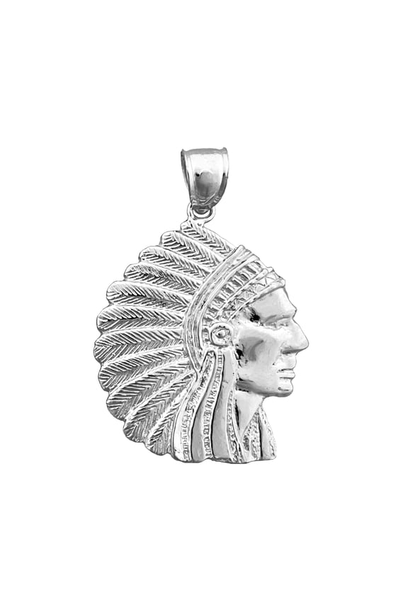 Rhodium Plated 925 Sterling Silver Native Headdress War Bonnet Pendant