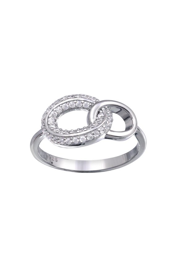 Rhodium Plated 925 Sterling Silver Open Oval Link Clear CZ Ring White Jewelry Female Size 5