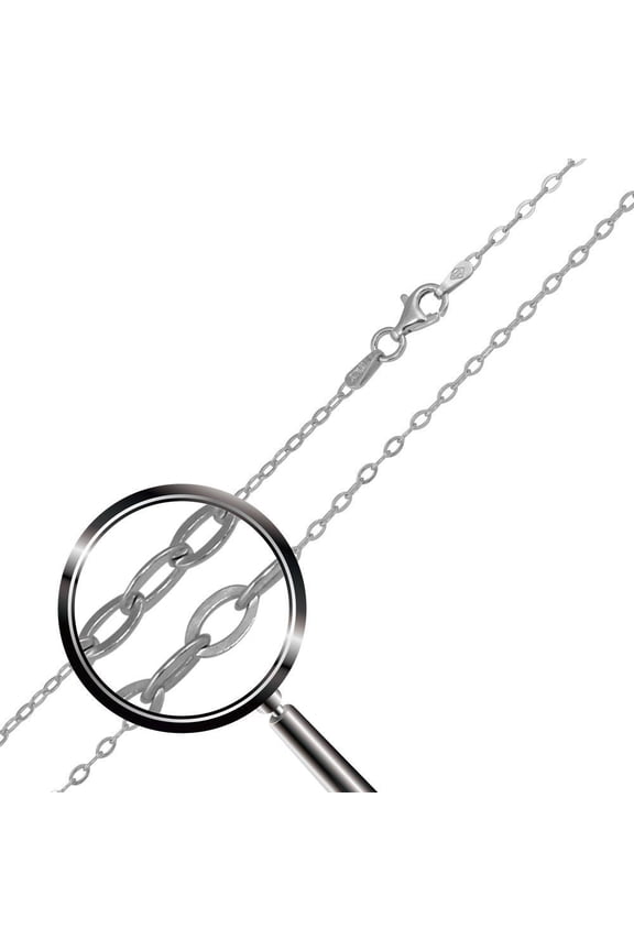 Rhodium Plated 925 Sterling Silver Oval Flat Link 040 Chain 1.9mm Italy 20" Jewelry Female Unisex