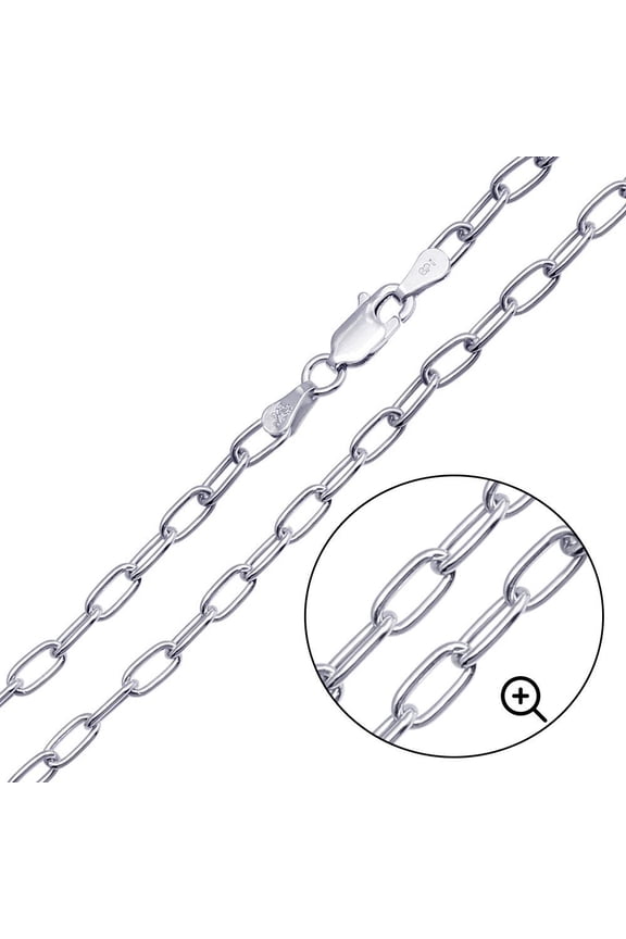 Rhodium Plated 925 Sterling Silver Oval Paperclip Link Chain 4mm Made in Italy 7" Jewelry Female