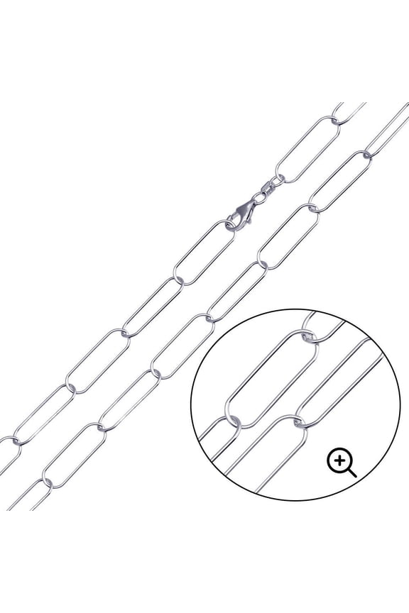 Rhodium Plated 925 Sterling Silver Oval Paperclip Link Chain 6.5mm Made in Italy 18" Jewelry Female