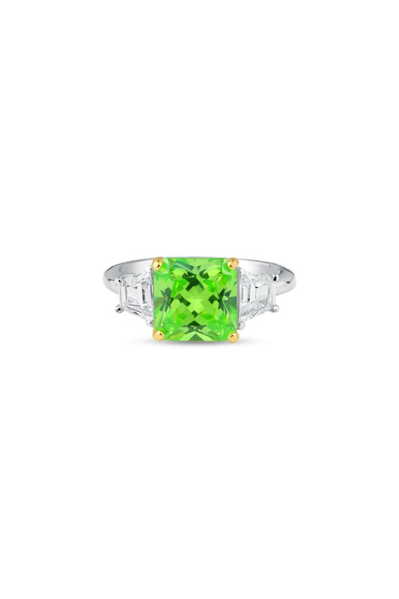 Rhodium Plated 925 Sterling Silver Past Present Future Green Ring CZ Jewelry Female Size 6