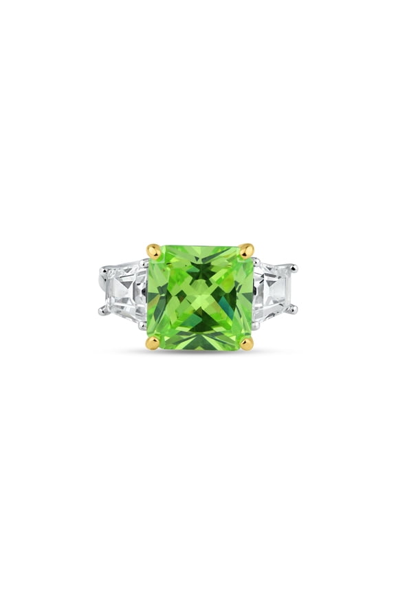 Rhodium Plated 925 Sterling Silver Past Present Future Green Ring CZ Jewelry Female Size 7