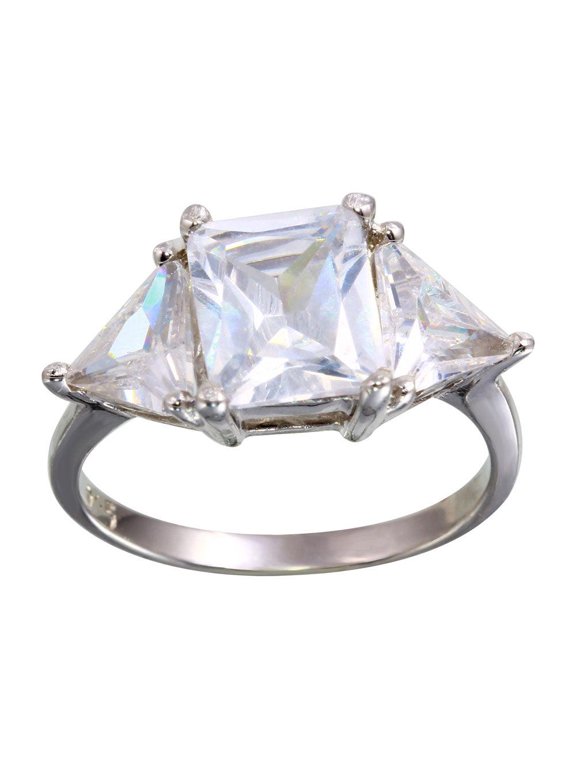 Rhodium Plated 925 Sterling Silver Past Present Future Ring Band White CZ Jewelry Female Size 9