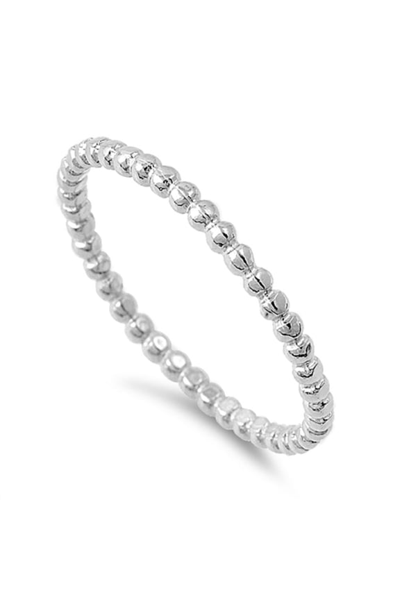 Rhodium Plated 925 Sterling Silver Plain Bead Stackable Ring Size 8