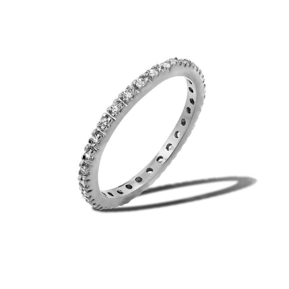 Rhodium Plated 925 Sterling Silver Plated Eternity Ring April Band White CZ Female Size 4