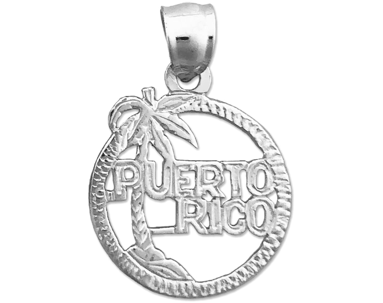 Rhodium Plated 925 Sterling Silver Puerto Rico In Circle Charm